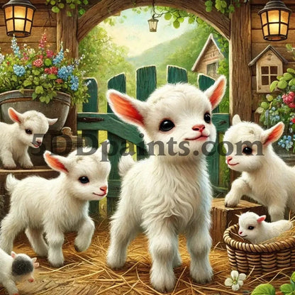 5DDPaints.com arts and crafts kit Farmyard Friends Baby Goats Diamond Painting Kit