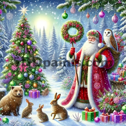 5DDPaints.com arts and crafts kit Father Christmas in the Snowy Forest 5D Diamond Painting Kit