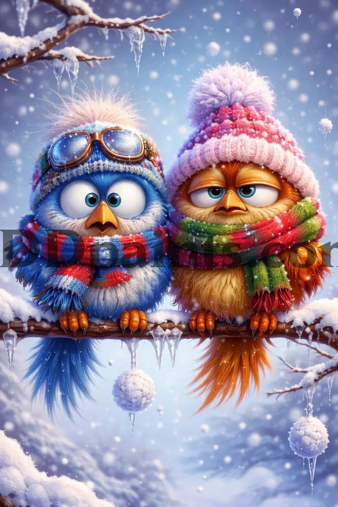 5DDpaints.com Art & Craft Kits ❄️ Winter / 20x30 round Feathered Seasons – Whimsical Bird Diamond Painting Collection