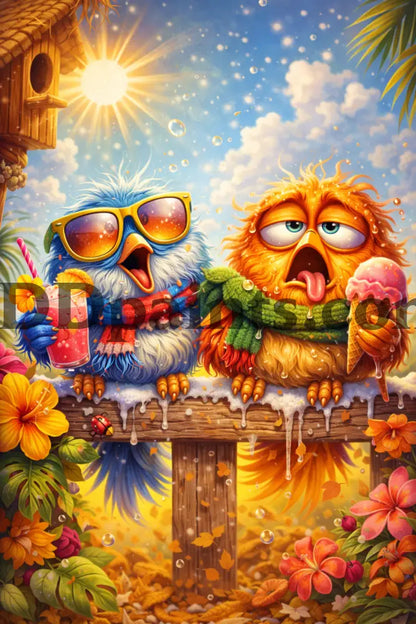 5DDpaints.com Art & Craft Kits ☀️ Summer / 20x30 round Feathered Seasons – Whimsical Bird Diamond Painting Collection