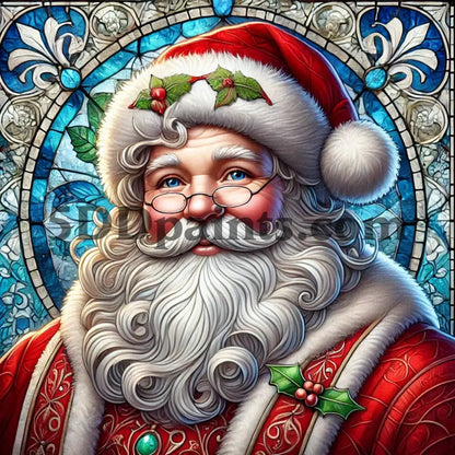5DDPaints.com arts and crafts kit 40x40cm square / 1 Festive Stained-Glass Santa Diamond Painting Kit