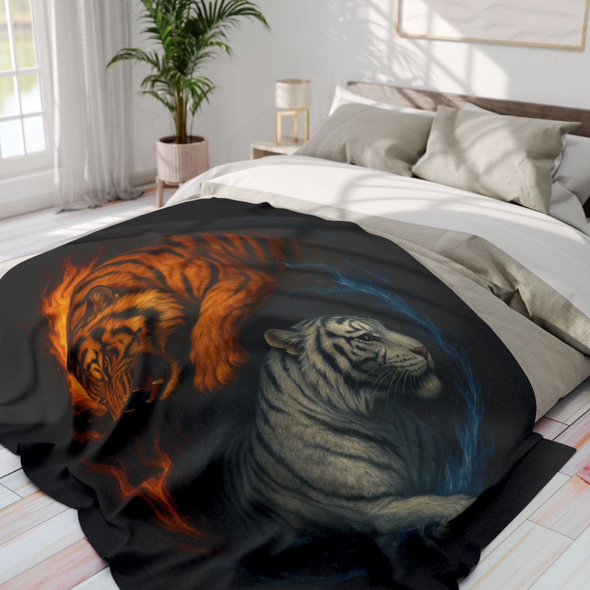 Printify Home Decor Fierce Yin & Yang Tiger Fleece Blanket