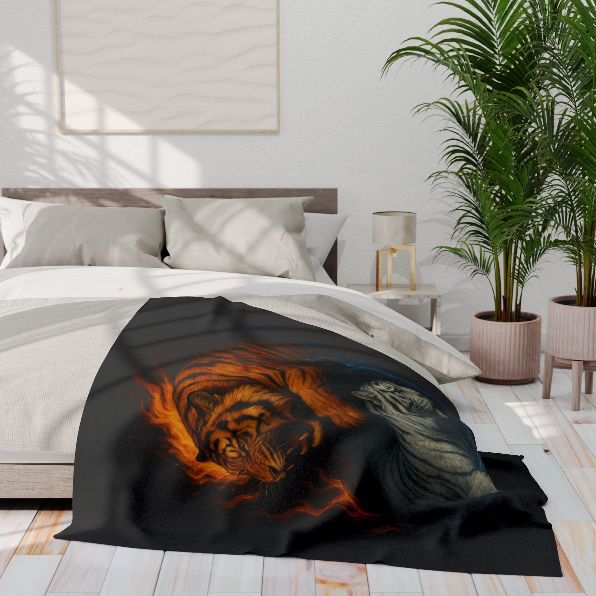 Printify Home Decor Fierce Yin & Yang Tiger Fleece Blanket