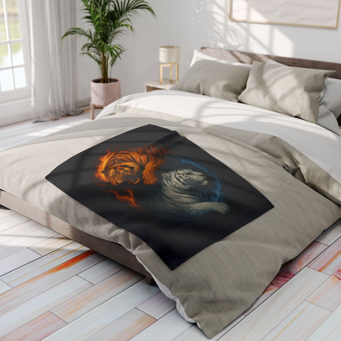 Printify Home Decor Fierce Yin & Yang Tiger Fleece Blanket