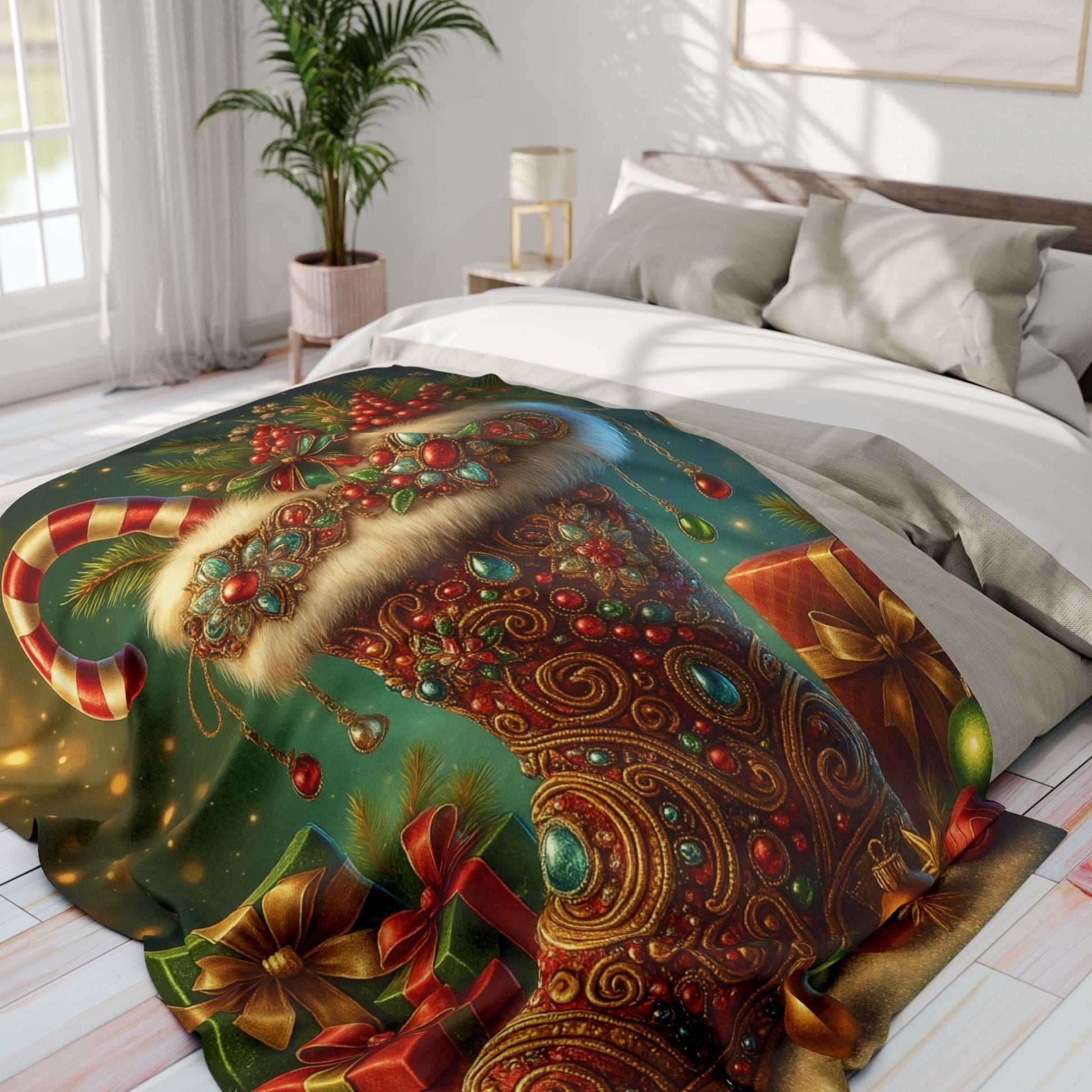 Printify Home Decor Fleece Blanket Santa's Stocking Holiday Cheer