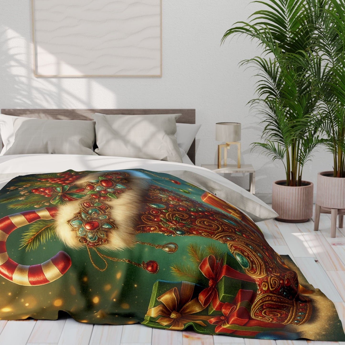 Printify Home Decor Fleece Blanket Santa's Stocking Holiday Cheer