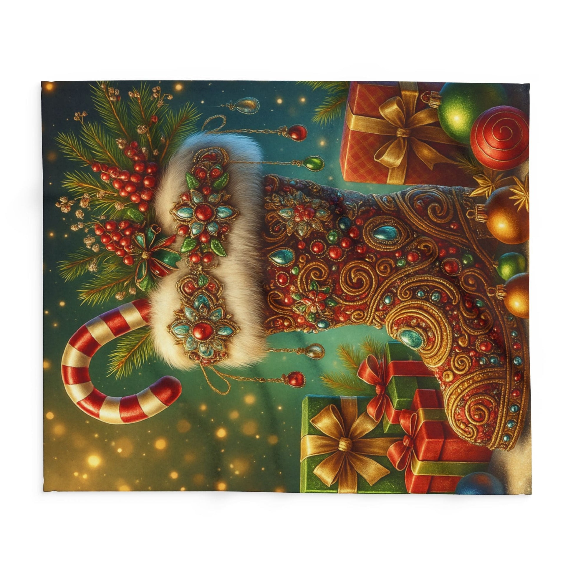 Printify Home Decor Fleece Blanket Santa's Stocking Holiday Cheer