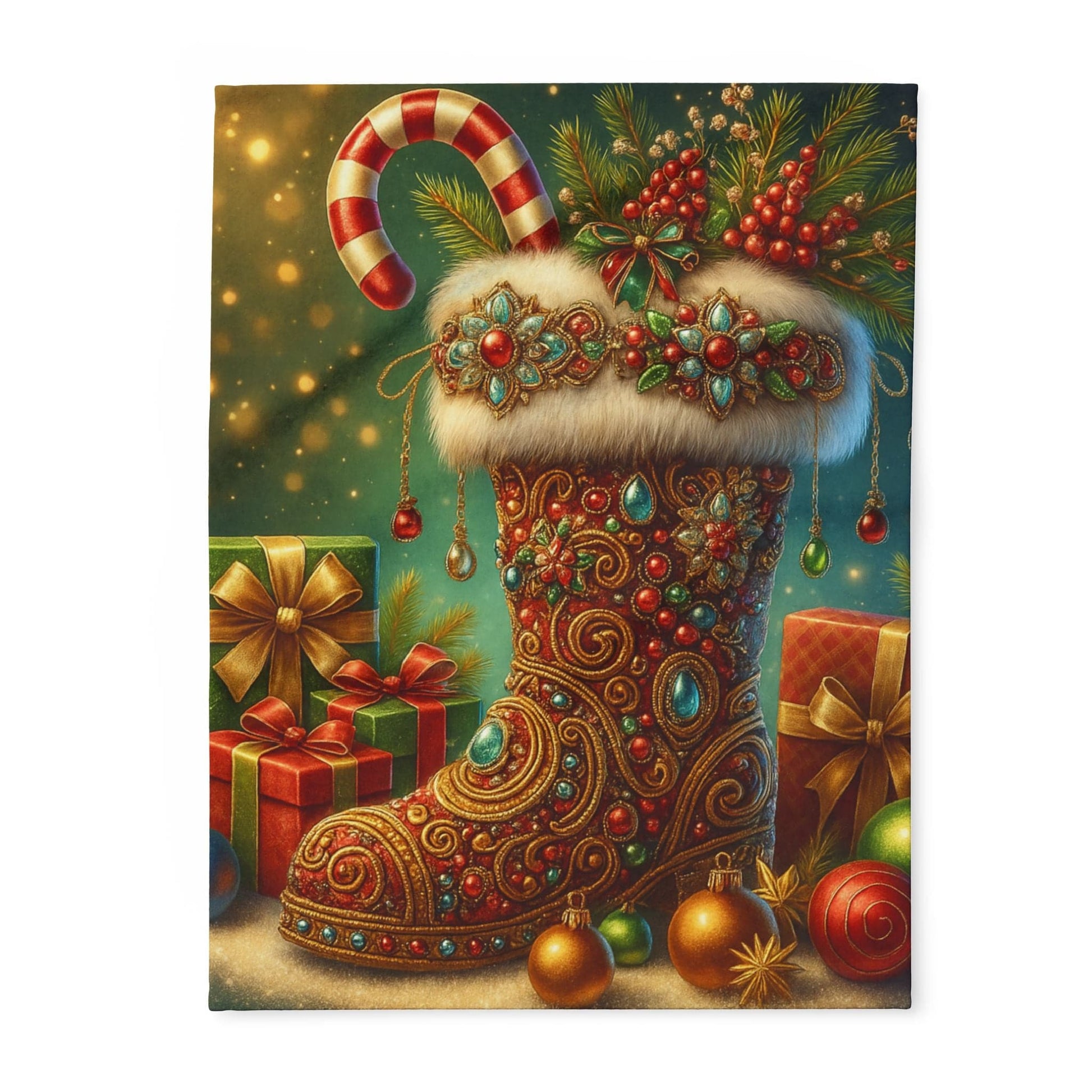 Printify Home Decor 30'' × 40'' Fleece Blanket Santa's Stocking Holiday Cheer