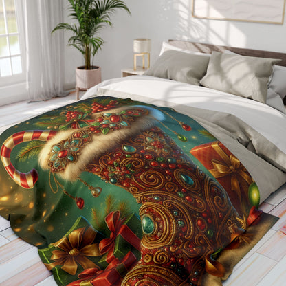 Printify Home Decor Fleece Blanket Santa's Stocking Holiday Cheer