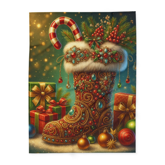 Printify Home Decor 60" × 80" Fleece Blanket Santa's Stocking Holiday Cheer