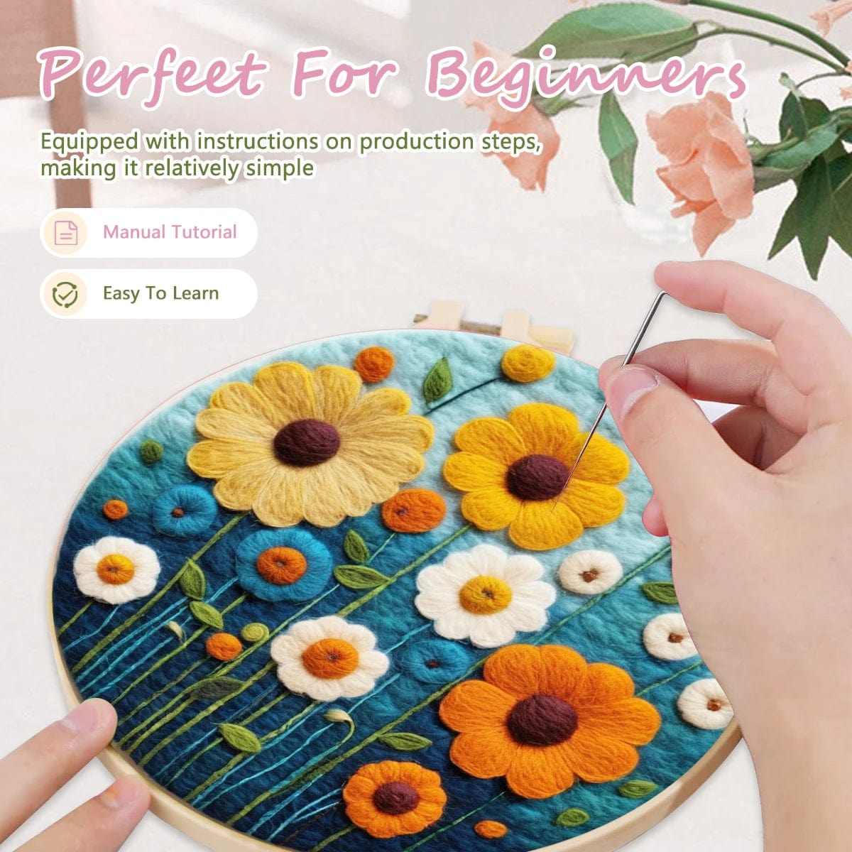 5DDpaints.com arts and crafts kit Floral Blooms Wool Needle Felting Kits – Choose Your Favorite or Collect Them All!