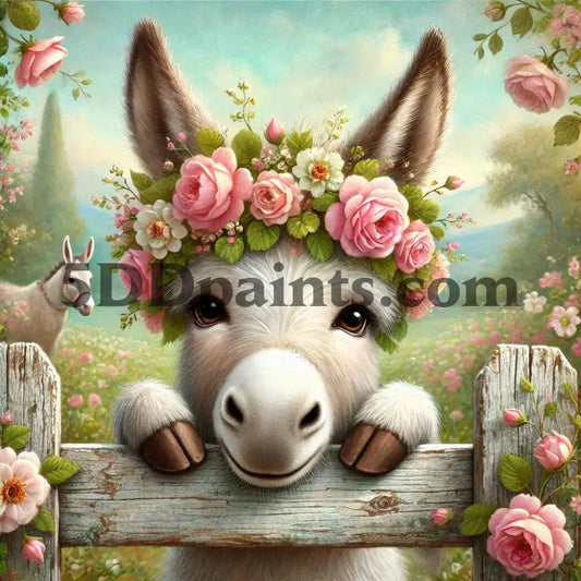 5DDPaints.com arts and crafts kit Floral Donkey Delight Diamond Painting Kit