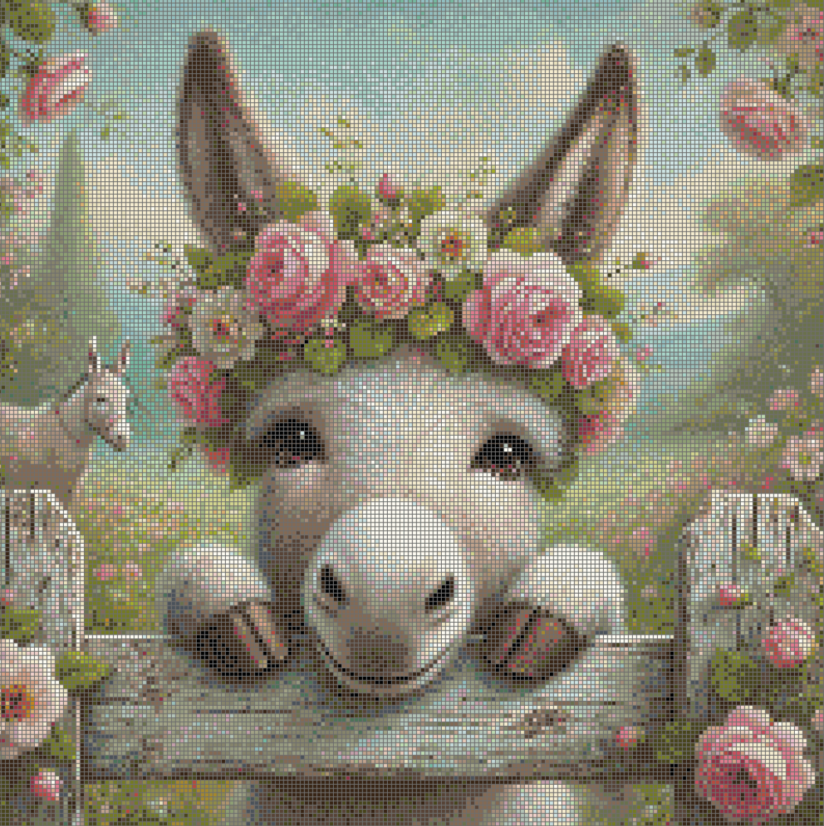 5DDPaints.com arts and crafts kit Floral Donkey Delight Diamond Painting Kit