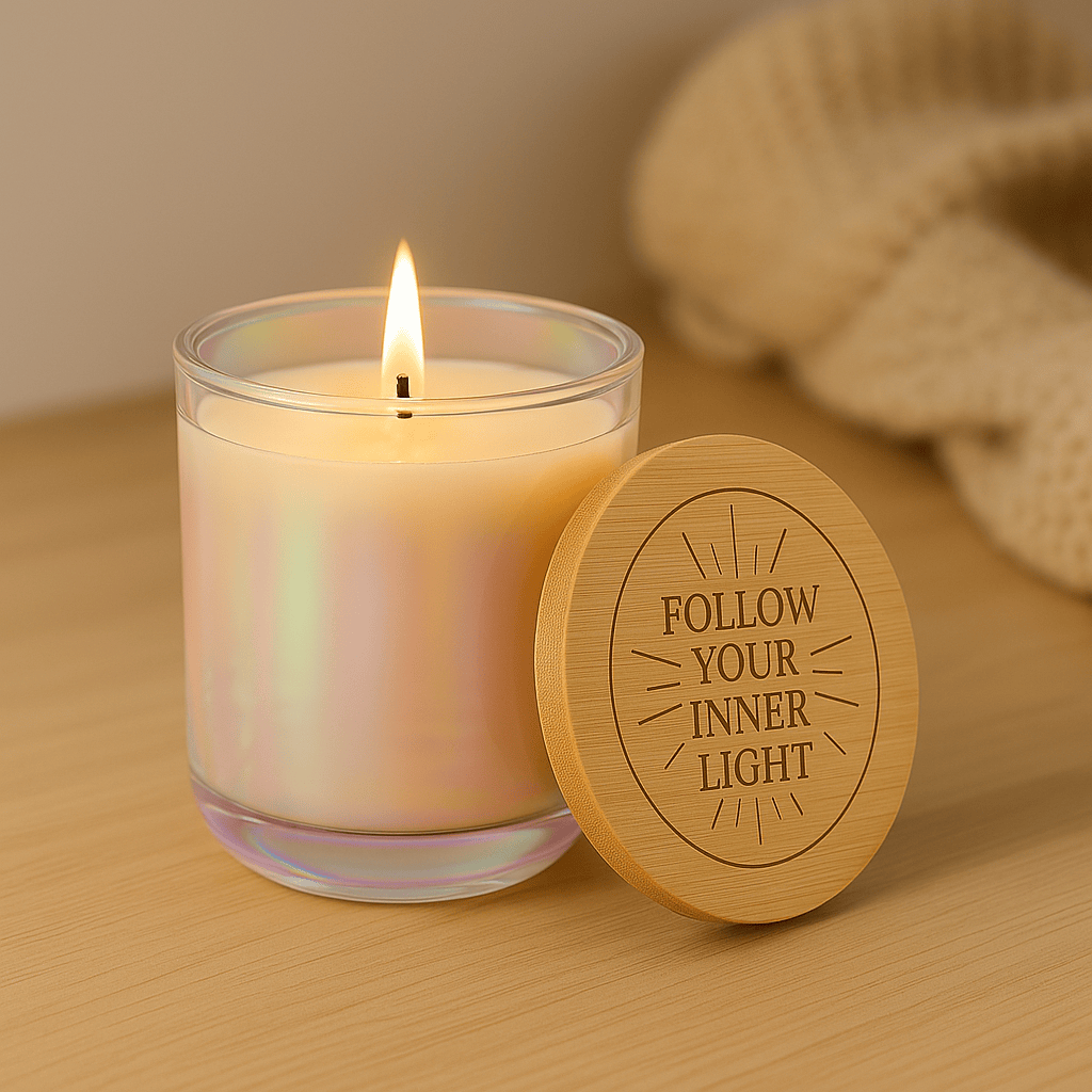 Printify Home Decor Opal Iris / Beach Rose / 14oz Follow Your Inner Light - 14oz Engraved Scented Soy Candle