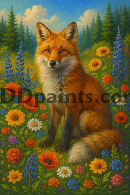 5DDPaints.com arts and crafts kit Fox in a Wildflower Meadow Diamond Painting Kit