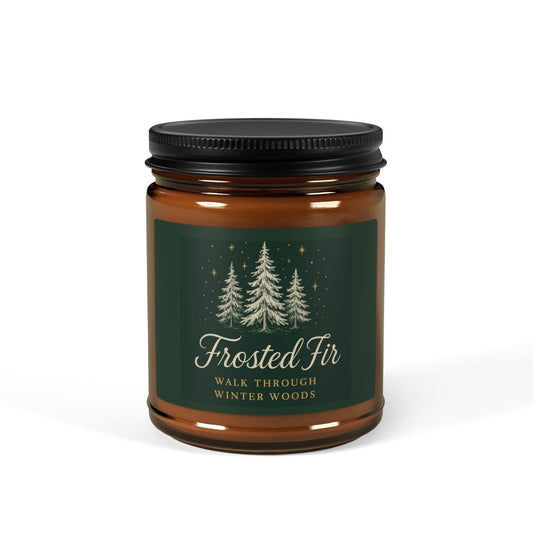 Printify Home Decor 9oz / Amber / Christmas Warmth Frosted Fir Scented Soy Candle - Walk Through Winter Woods