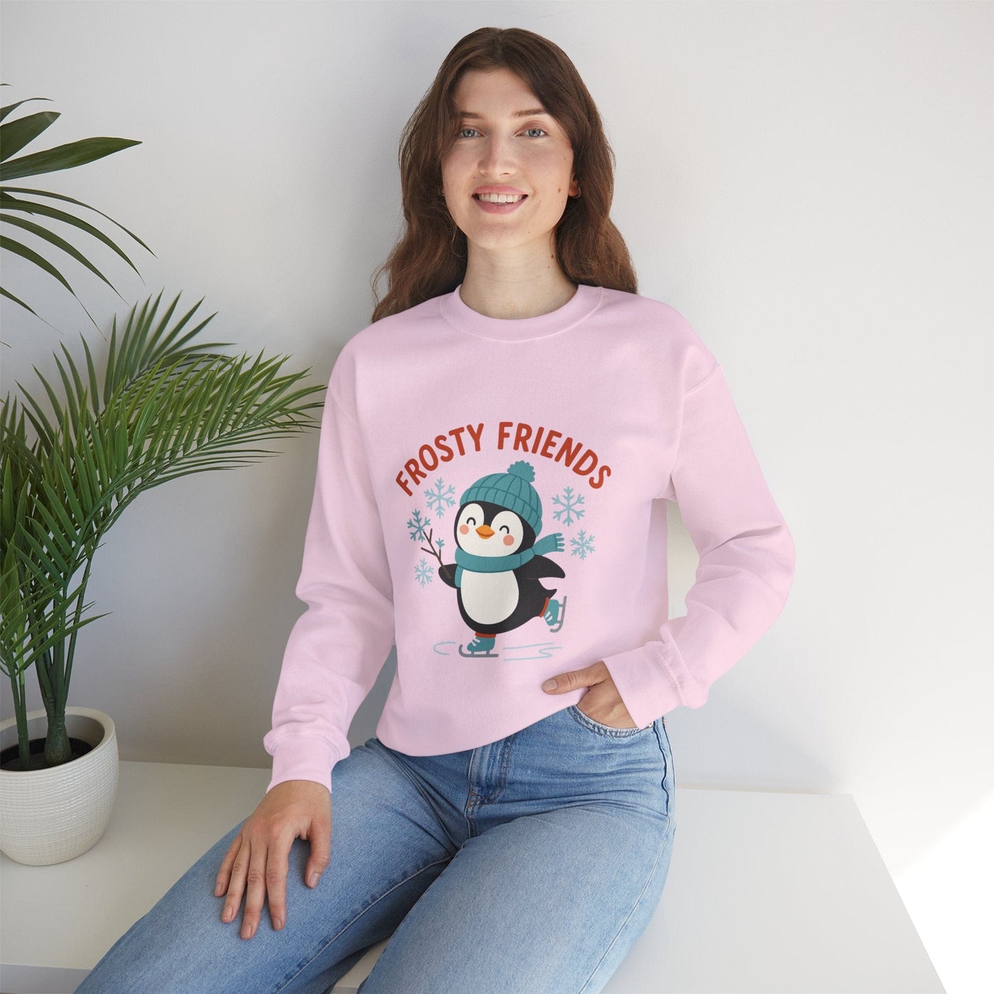 Printify Sweatshirt Frosty Friends Penguin Crewneck Sweatshirt