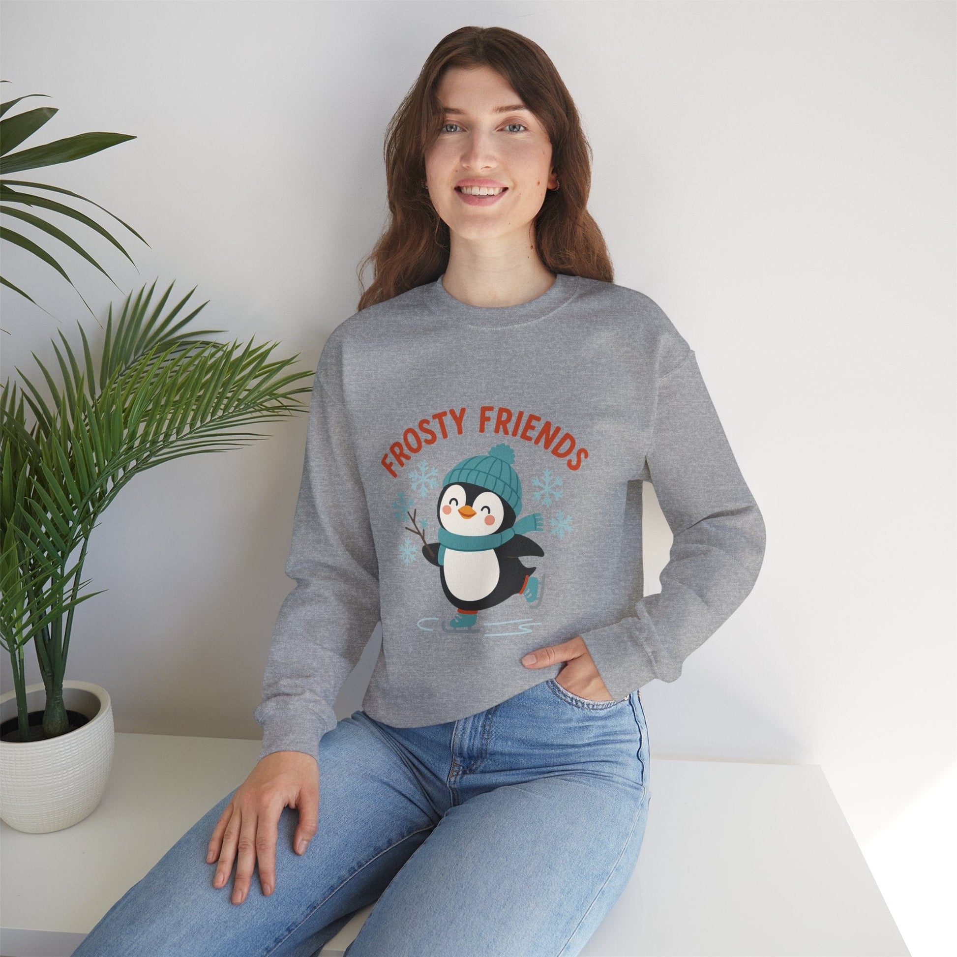 Printify Sweatshirt Frosty Friends Penguin Crewneck Sweatshirt