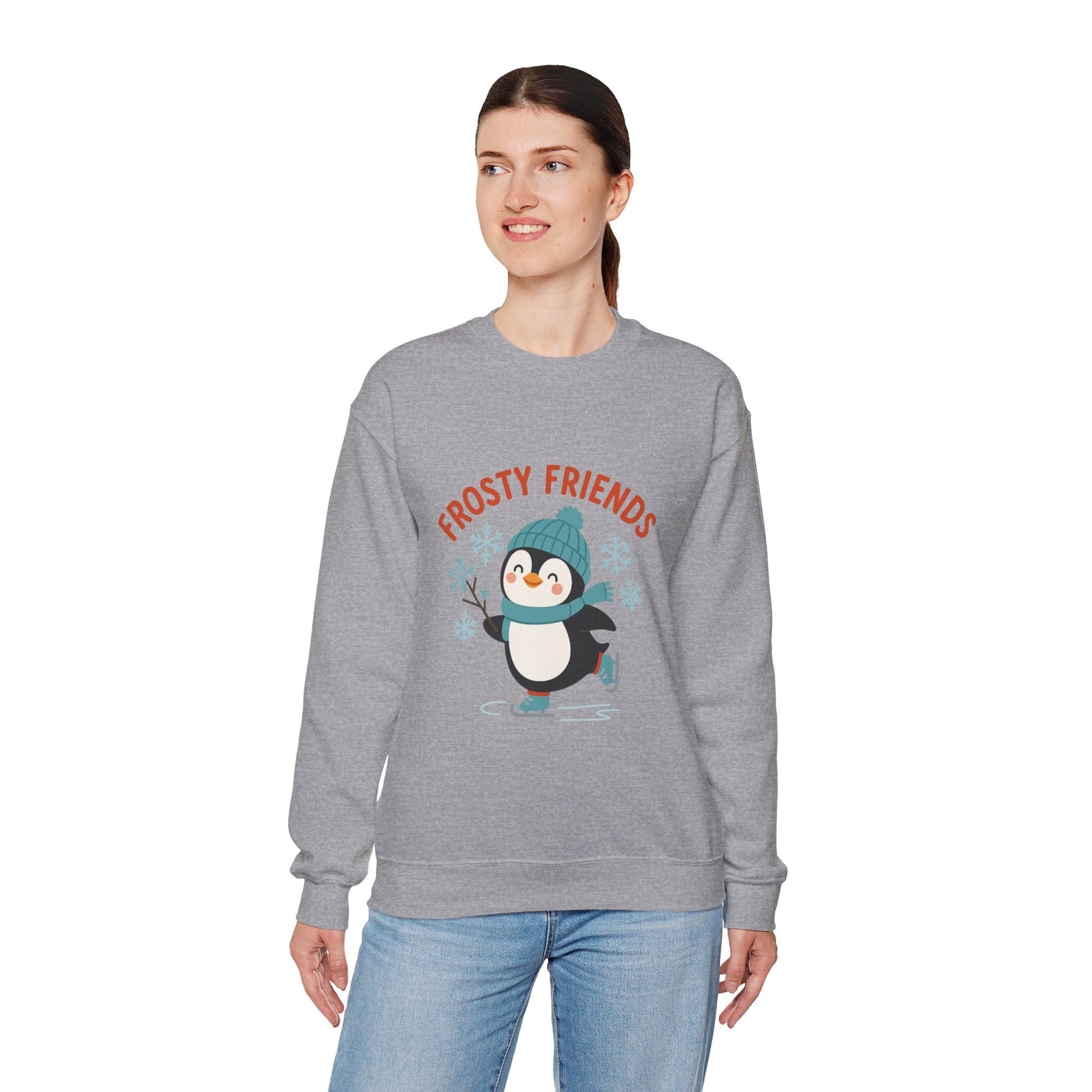 Printify Sweatshirt Frosty Friends Penguin Crewneck Sweatshirt