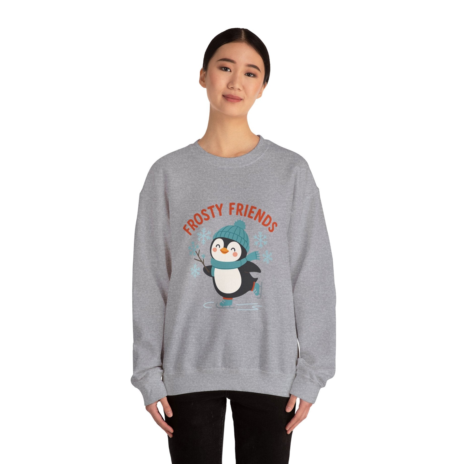 Printify Sweatshirt Frosty Friends Penguin Crewneck Sweatshirt