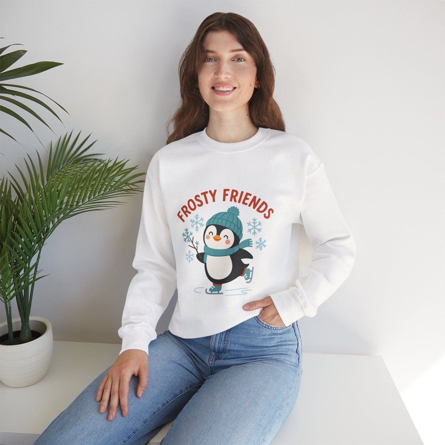 Printify Sweatshirt Frosty Friends Penguin Crewneck Sweatshirt