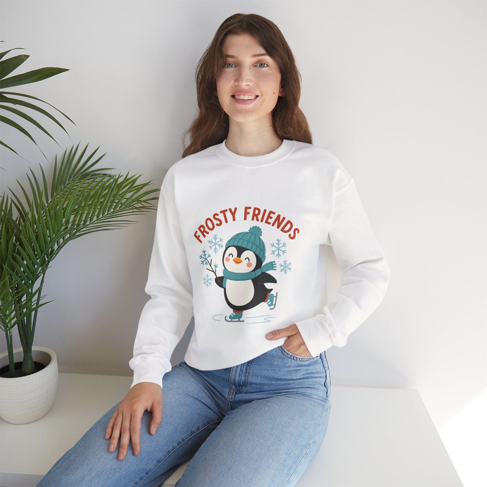 Printify Sweatshirt Frosty Friends Penguin Crewneck Sweatshirt