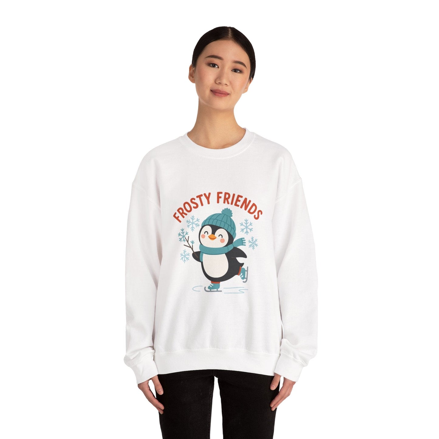 Printify Sweatshirt Frosty Friends Penguin Crewneck Sweatshirt