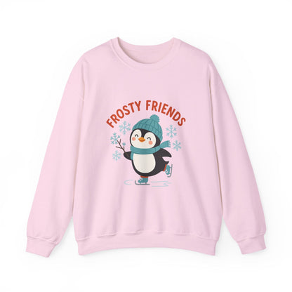 Printify Sweatshirt Light Pink / S Frosty Friends Penguin Crewneck Sweatshirt