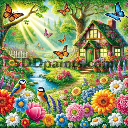 5DDPaints.com arts and crafts kit Garden Cottage 5D Diamond Painting Kit – Enchanting Floral Scene