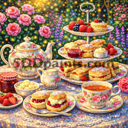 5DDPaints.com arts and crafts kit 20x20cm square / AB Drills "Garden Tea Time Bliss" Diamond Painting Kit