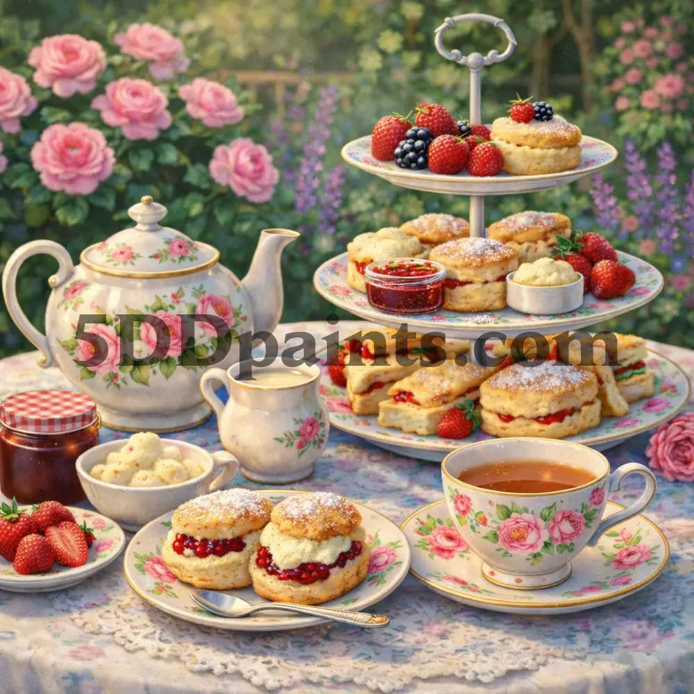 5DDPaints.com arts and crafts kit 20x20cm square / Regular "Garden Tea Time Bliss" Diamond Painting Kit