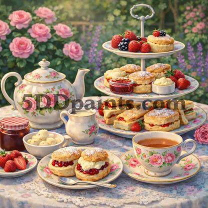 5DDPaints.com arts and crafts kit 20x20cm square / Regular "Garden Tea Time Bliss" Diamond Painting Kit