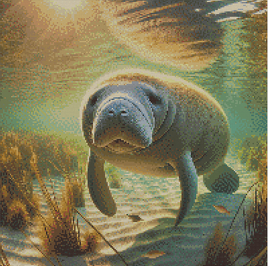 5DDPaints.com arts and crafts kit Gentle Manatee Serenity – Underwater Diamond Painting Kit