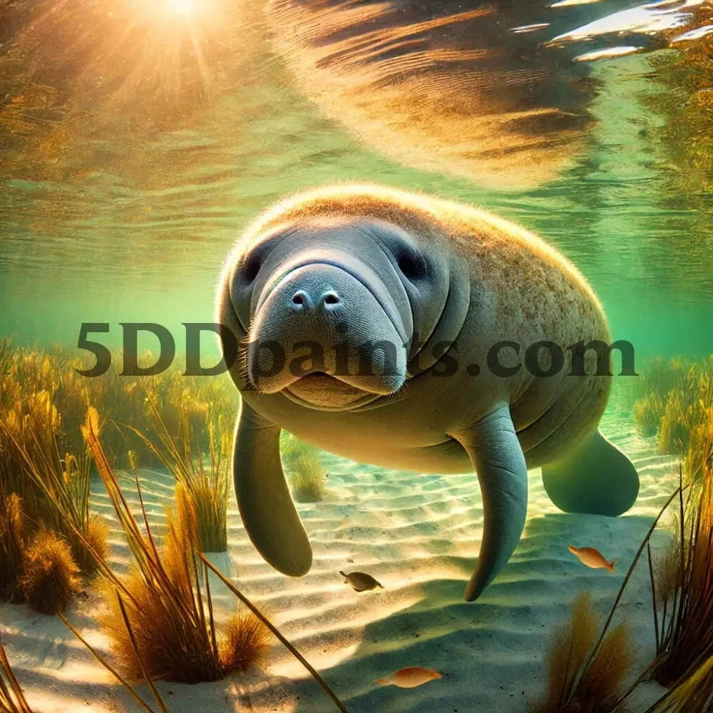 5DDPaints.com arts and crafts kit Gentle Manatee Serenity – Underwater Diamond Painting Kit