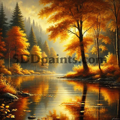 5DDPaints.com arts and crafts kit Golden Autumn Serenity Diamond Painting Kit