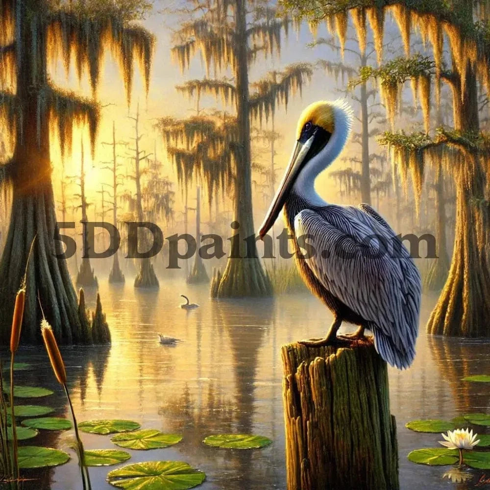 5DDPaints.com arts and crafts kit Golden Bayou Pelican Diamond Painting Kit – Southern Charm Collection