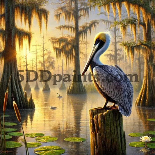 5DDPaints.com arts and crafts kit Golden Bayou Pelican Diamond Painting Kit – Southern Charm Collection