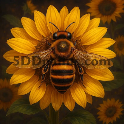 5DDPaints.com arts and crafts kit Golden Bee on Sunflower Diamond Painting