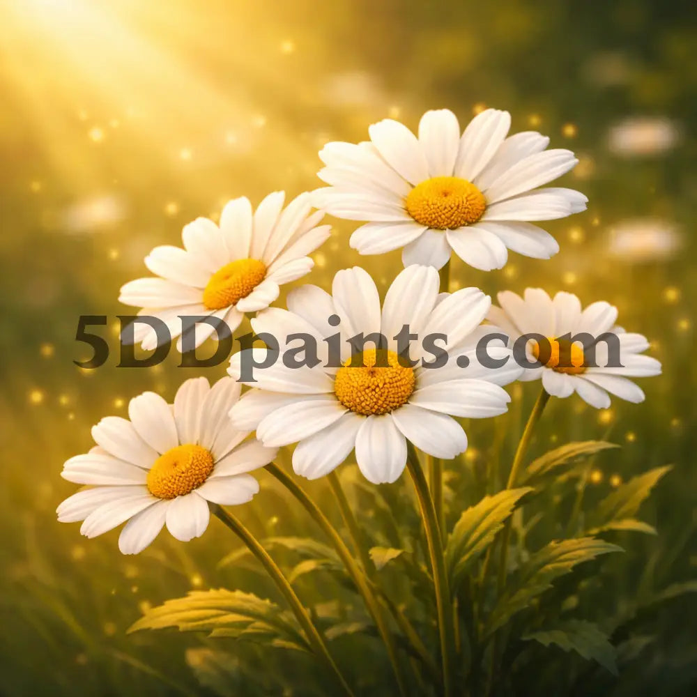 5DDPaints.com arts and crafts kit Golden Glow Daisies – Sunlit Floral Diamond Painting Kit