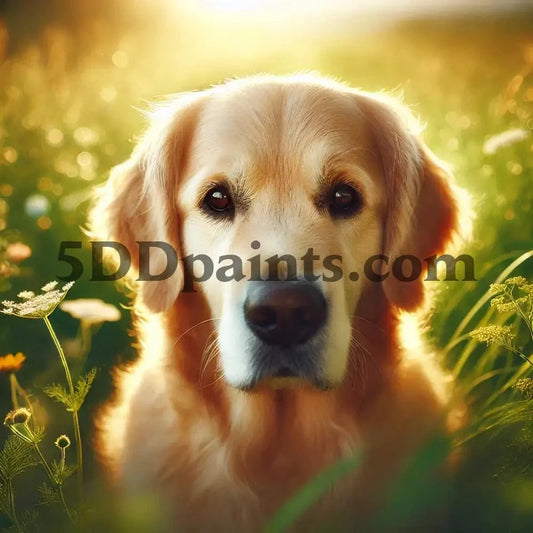 5DDPaints.com arts and crafts kit Golden Glow Retriever Diamond Painting Kit