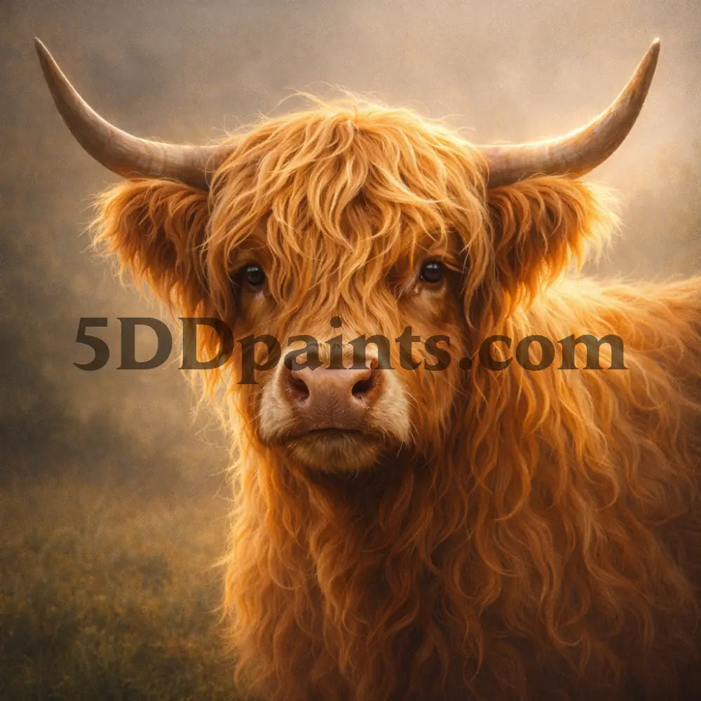 5DDPaints.com arts and crafts kit Golden Highland Cow Diamond Painting Kit