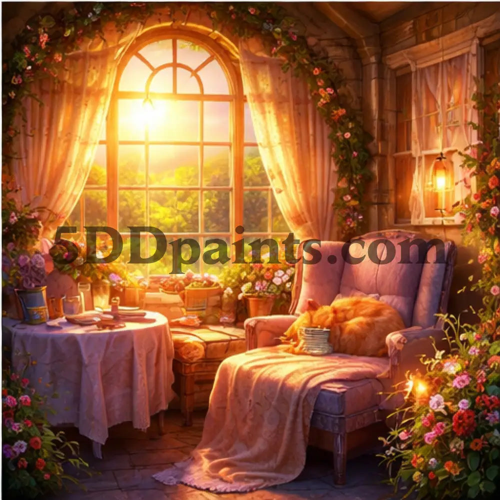 5DDPaints.com Art & Craft Kits Sunlit Window Nook / 30x30cm / Square Golden Hour Cottages – Cozy Home Diamond Painting Collection