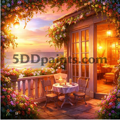 5DDPaints.com Art & Craft Kits Seaside Balcony / 30x30cm / Square Golden Hour Cottages – Cozy Home Diamond Painting Collection