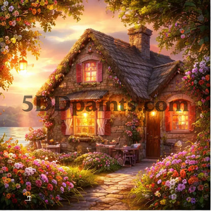 5DDPaints.com Art & Craft Kits Rose Cottage / 30x30cm / Square Golden Hour Cottages – Cozy Home Diamond Painting Collection
