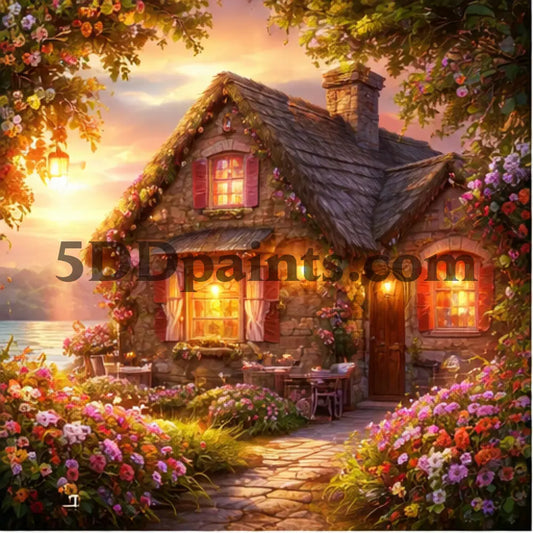 5DDPaints.com Art & Craft Kits Rose Cottage / 30x30cm / Square Golden Hour Cottages – Cozy Home Diamond Painting Collection