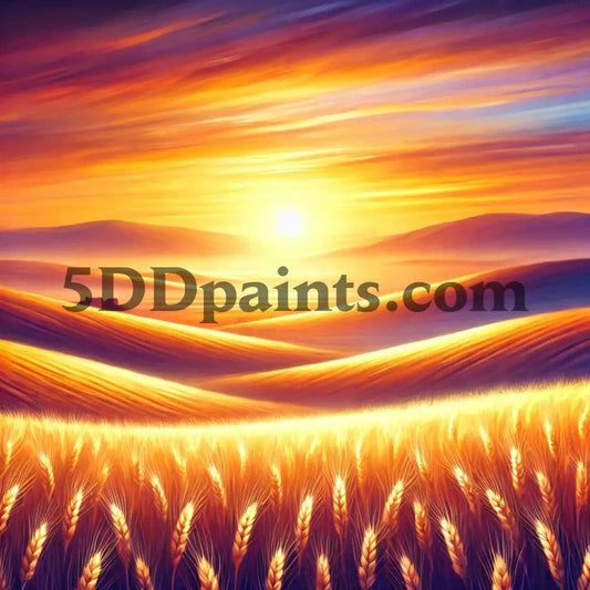 5DDPaints.com arts and crafts kit Golden Hour Wheat Fields Diamond Painting Kit