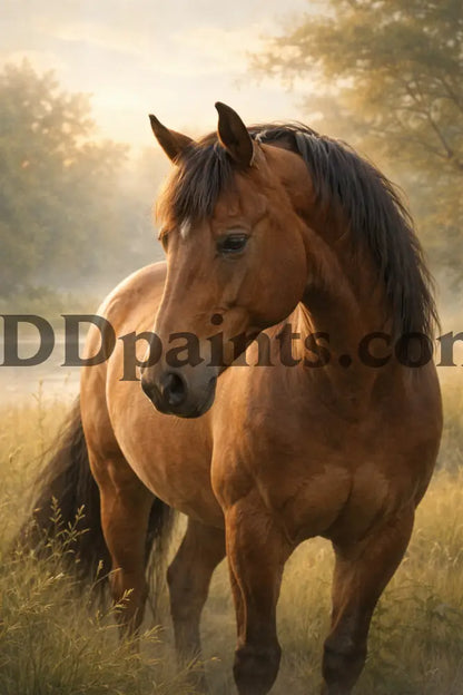 5DDPaints.com home decor Golden Morning Grace – Majestic Horse Diamond Painting Kit