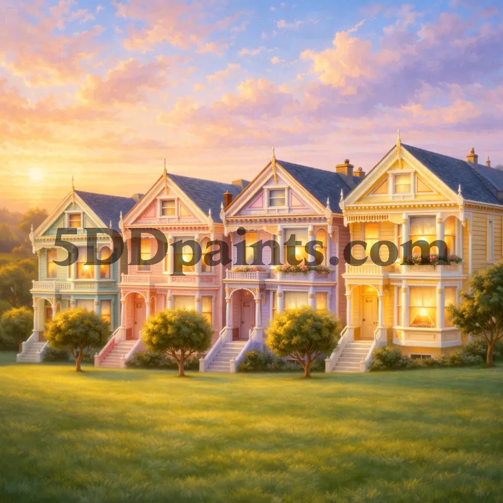 5DDPaints.com arts and crafts kit Golden Park Painted Ladies – San Francisco Diamond Painting Kit