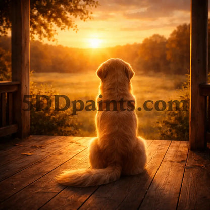 5DDPaints.com arts and crafts kit Golden Quiet Moments – Sunset Dog Diamond Painting Kit