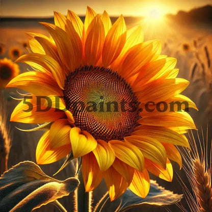 5DDPaints.com arts and crafts kit Golden Sunflower Glow Diamond Painting Kit